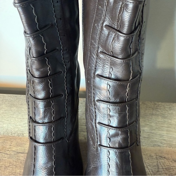 SILHOUETTES Brown Leather Knee High Zipper Boots Witchy Witch Kitten Victorian 9 - Picture 8 of 16